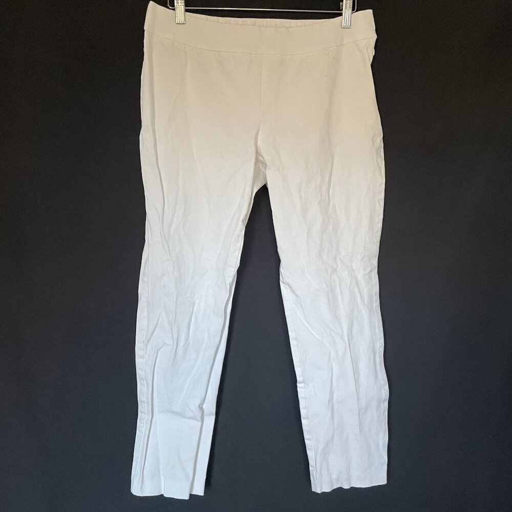 Lands End Womens Fit 2 White Stretch Cotton Blend Pants Size 12 side zip